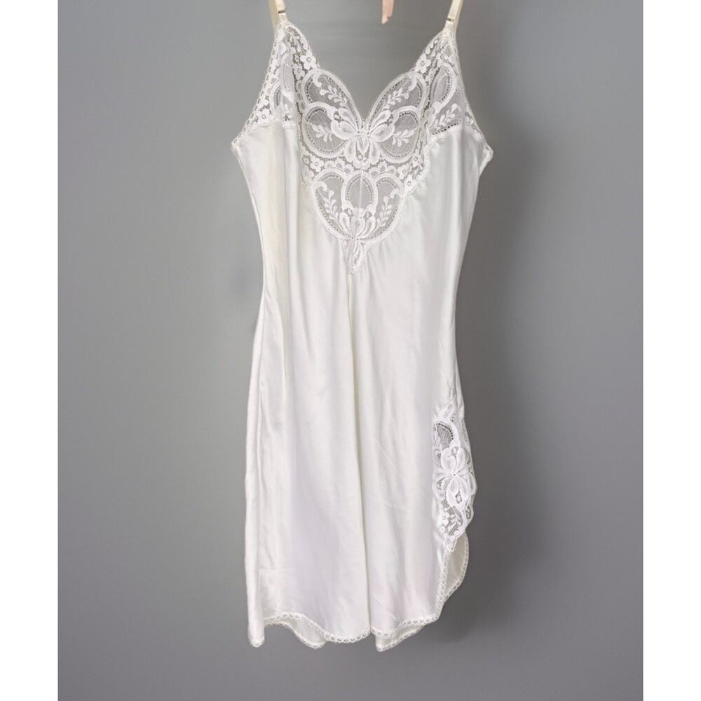 Vintage Wonder Maid No Cling Camisole Slip Dress lace Ivory Union Short Slit 32